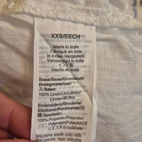 J. Crew Women's White Linen w Blue Embroidery Ruffle Sleeves Top - Picture 12 of 13